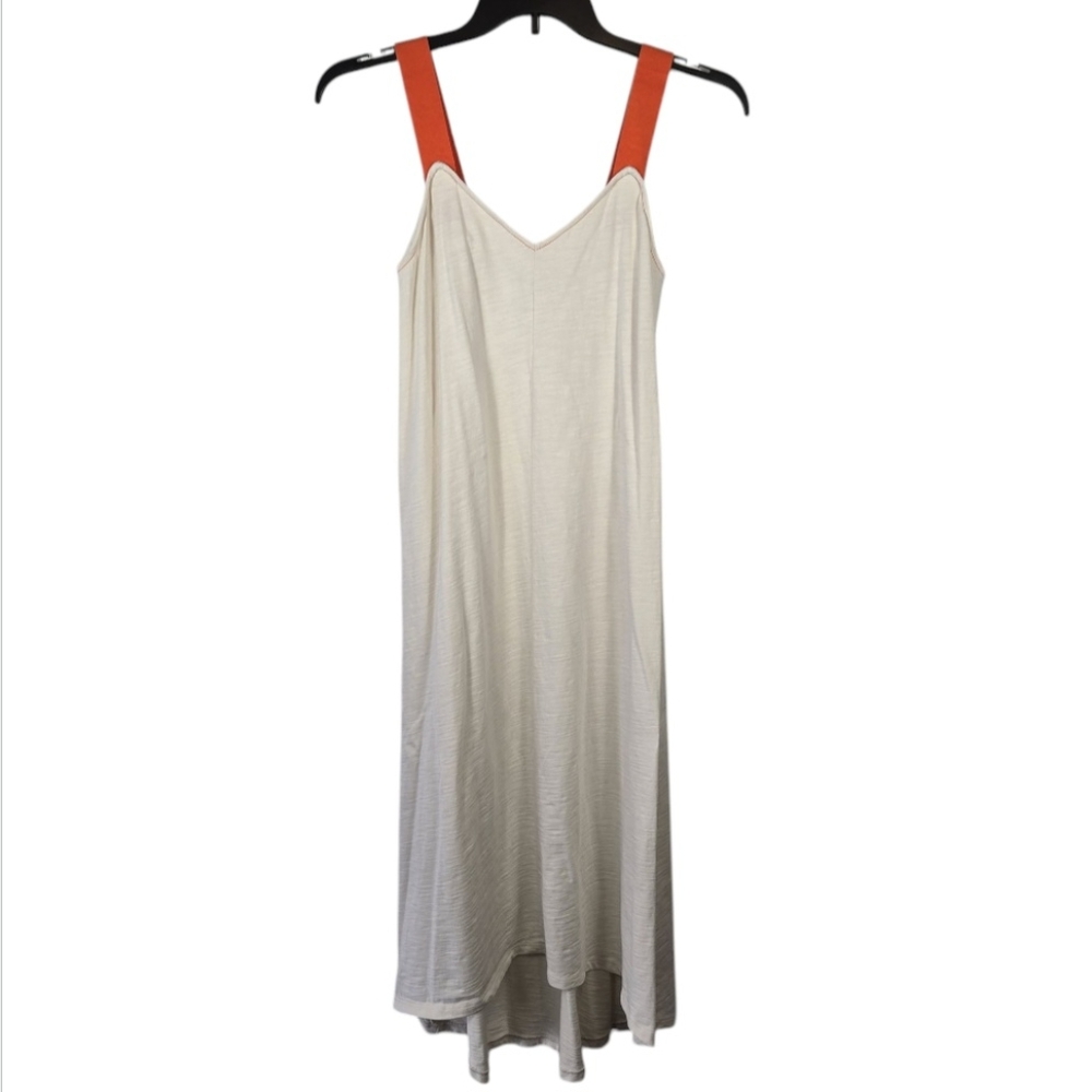 Lilla P Contrast Strap Cream Orange Cotton High-low Midi Tank Dress Size XS